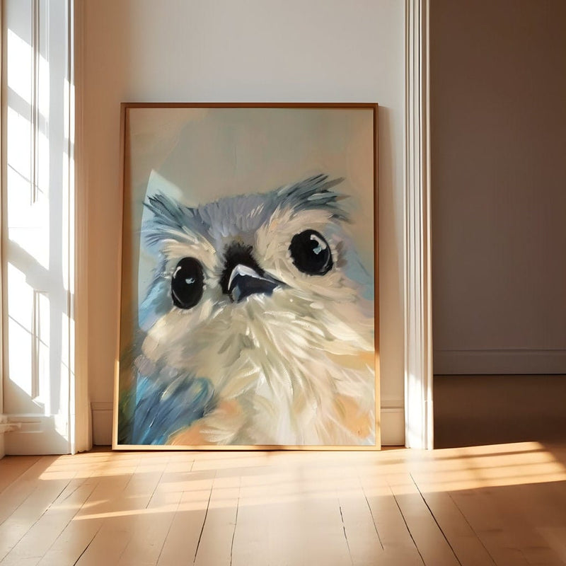 Baby Bird Wall Art – Cute Nursery Decor | Soft Pastel Painting With Big Eyes