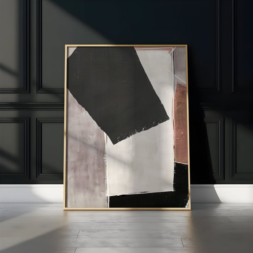 Monochrome Dynamics: Modern Red, Black & White Abstract Art | Geometric Wall Decor