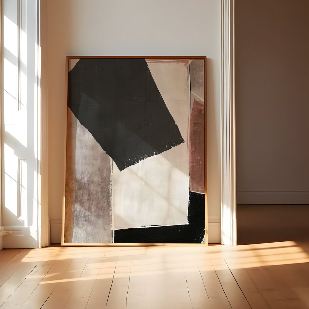 Monochrome Dynamics: Modern Red, Black & White Abstract Art | Geometric Wall Decor