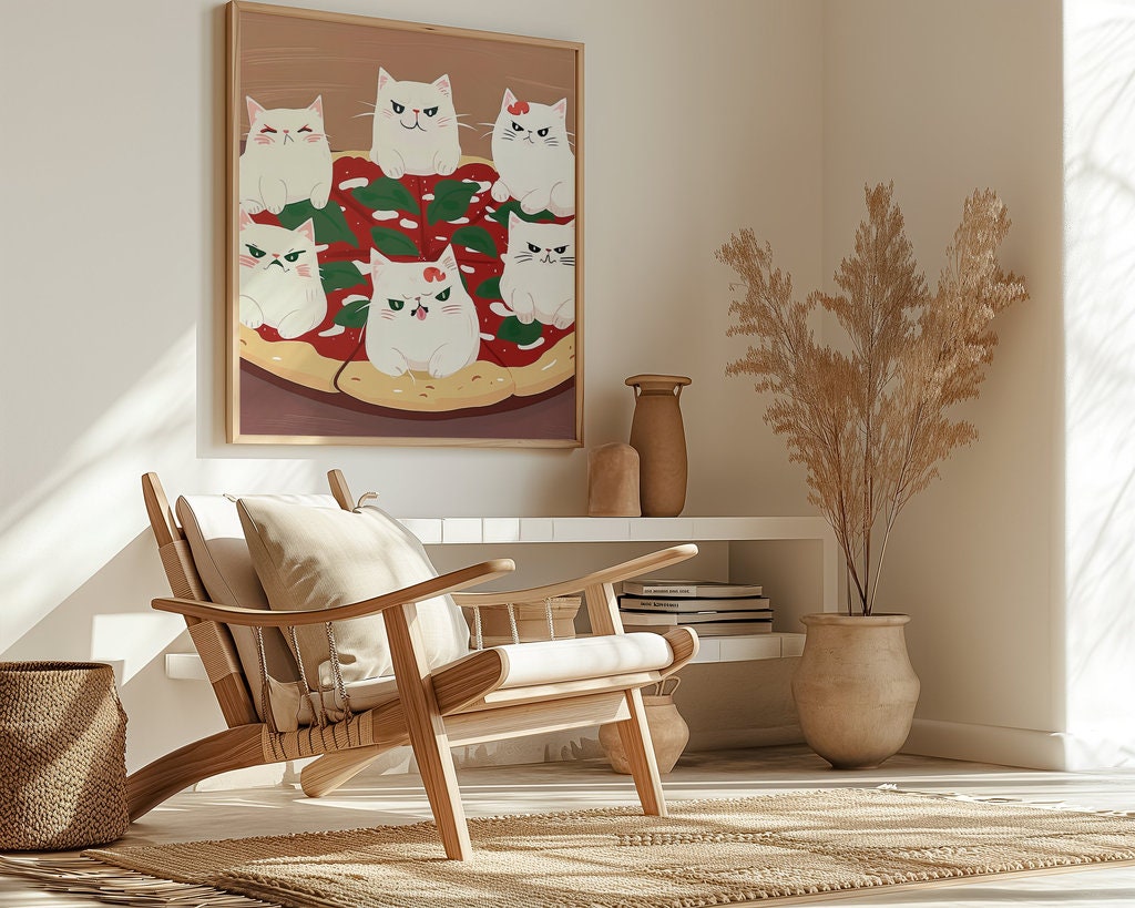 Pizza Purradise: Whimsical Cartoon Cats on Pizza Art | Fun & Playful Kitchen Decor