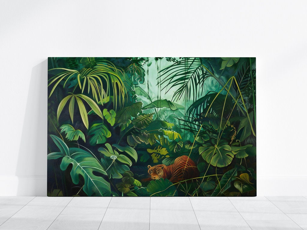 Tiger in Lush Jungle Vibrant Tropical Foliage Interactive Wall Art