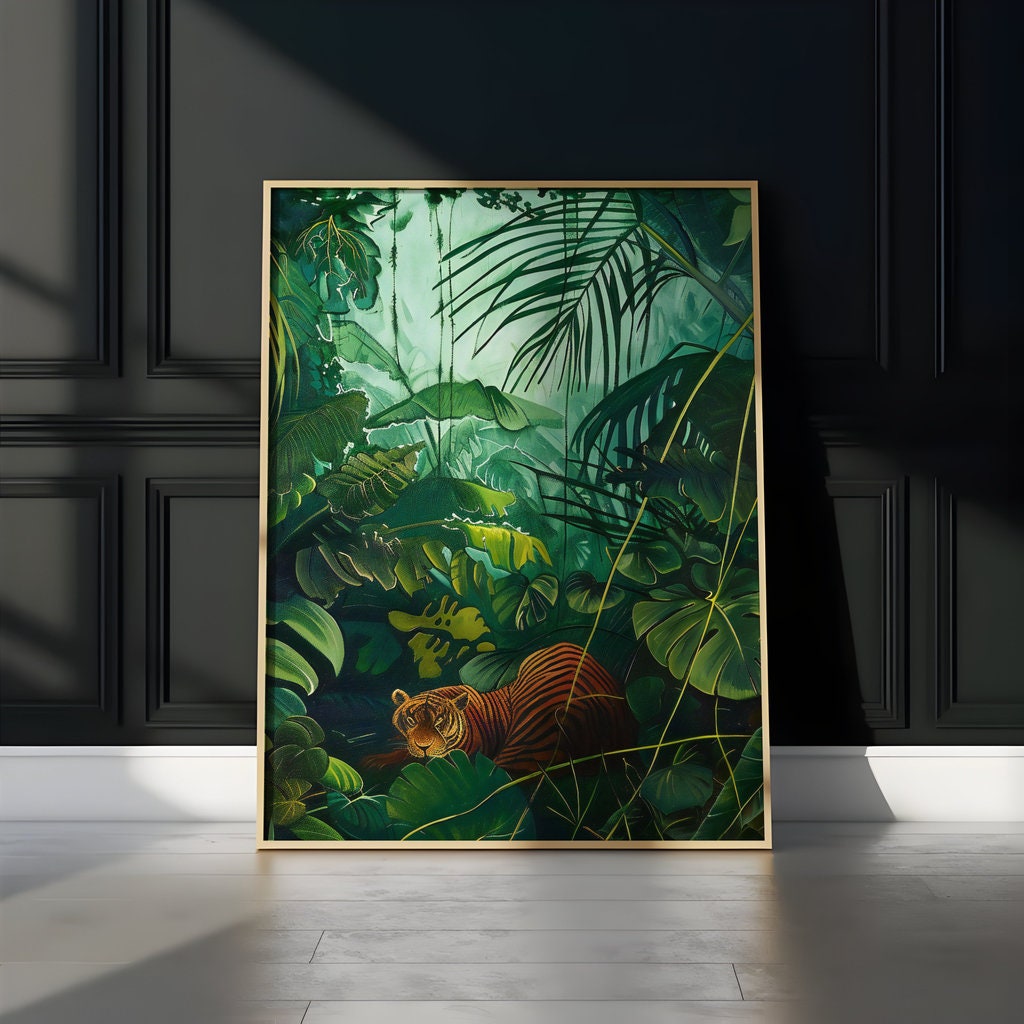 Tiger in Lush Jungle Vibrant Tropical Foliage Interactive Wall Art