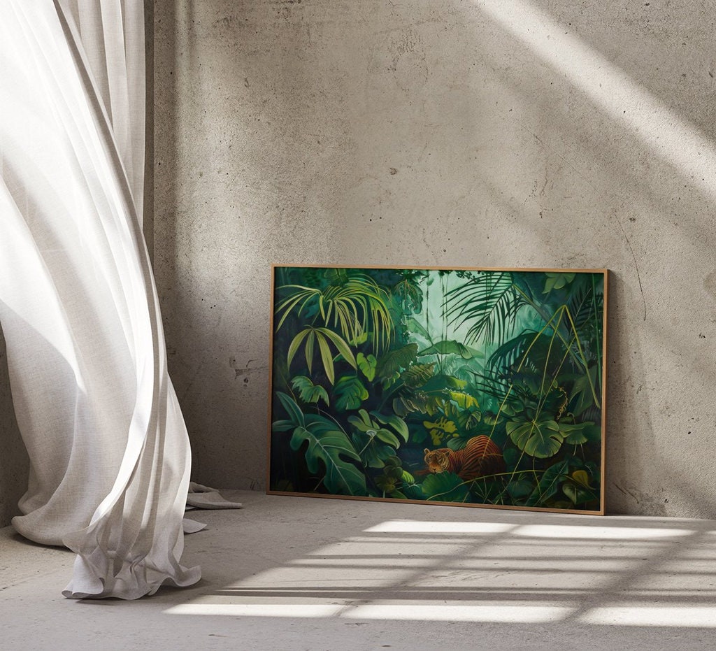 Tiger in Lush Jungle Vibrant Tropical Foliage Interactive Wall Art