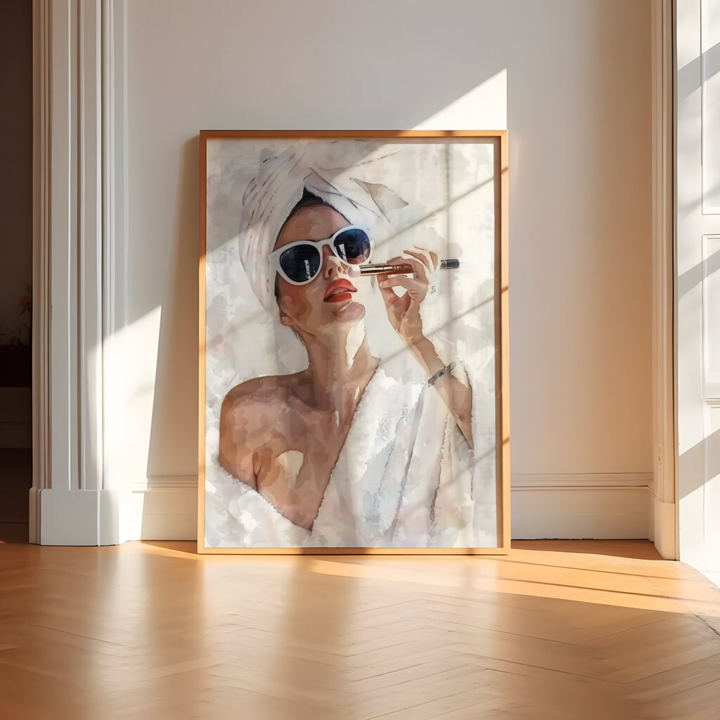 Woman in Sunglasses Applying Makeup Interactive Wall Art