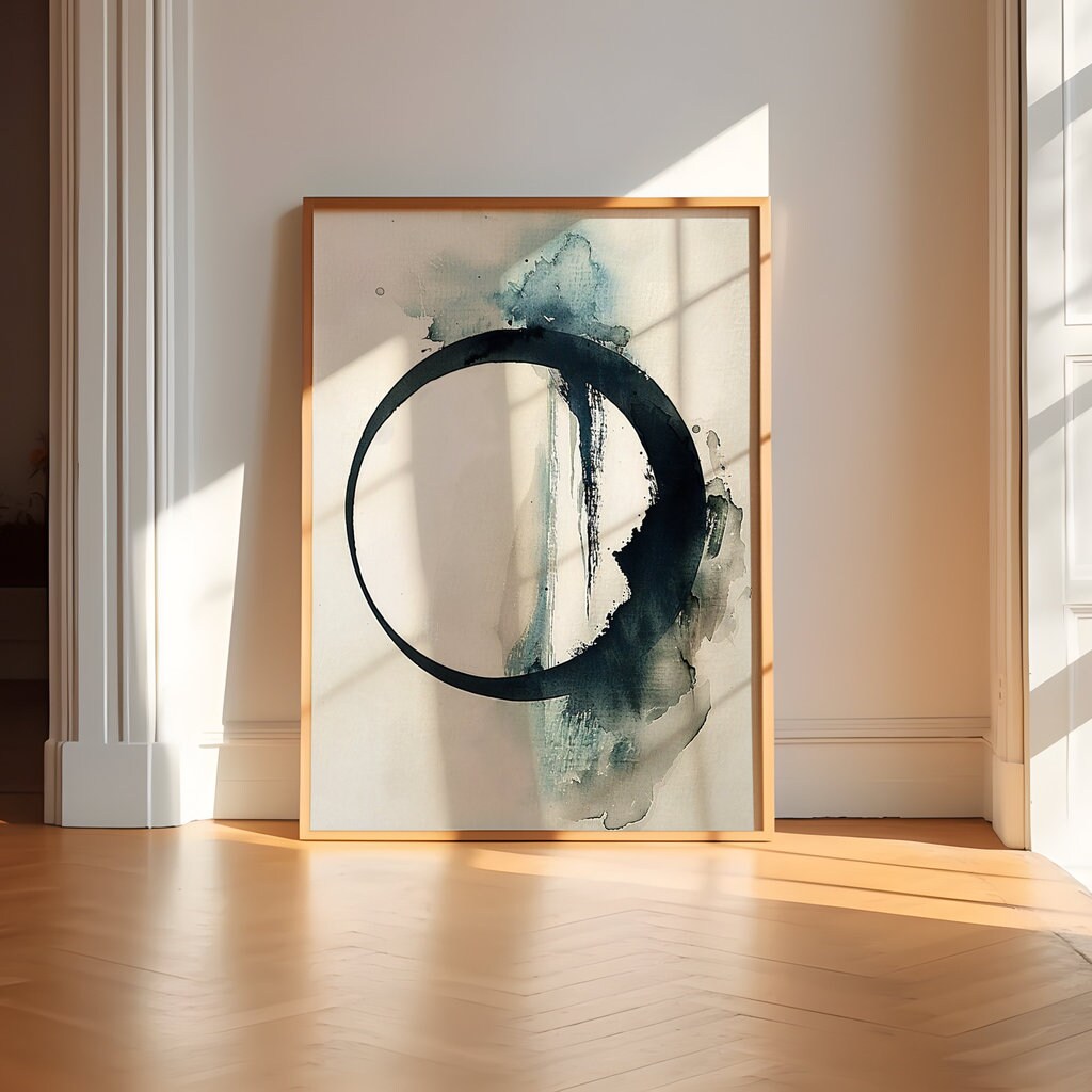 Misty Mountain Reflection Serene Landscape in Circular Frame Interactive Wall Art