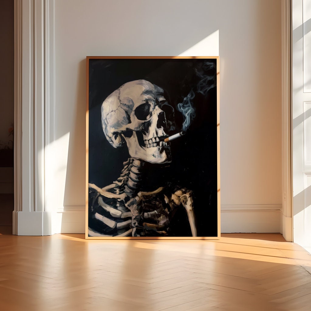 Skeleton Smoking Dark Atmospheric Interactive Wall Art