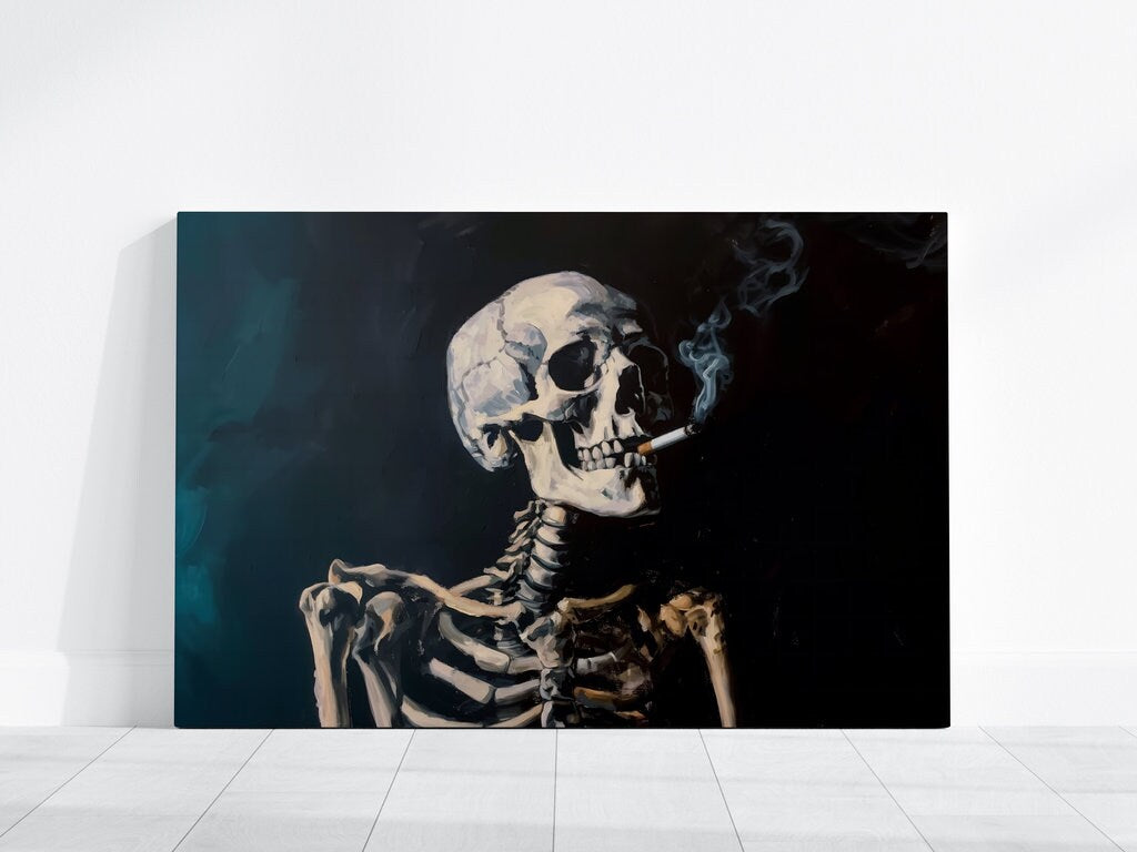 Skeleton Smoking Dark Atmospheric Interactive Wall Art