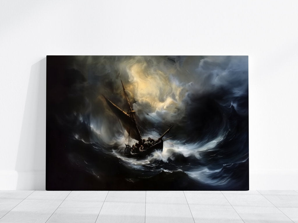 Stormy Seascape with Ship Dramatic Maritime Interactive Wall Art