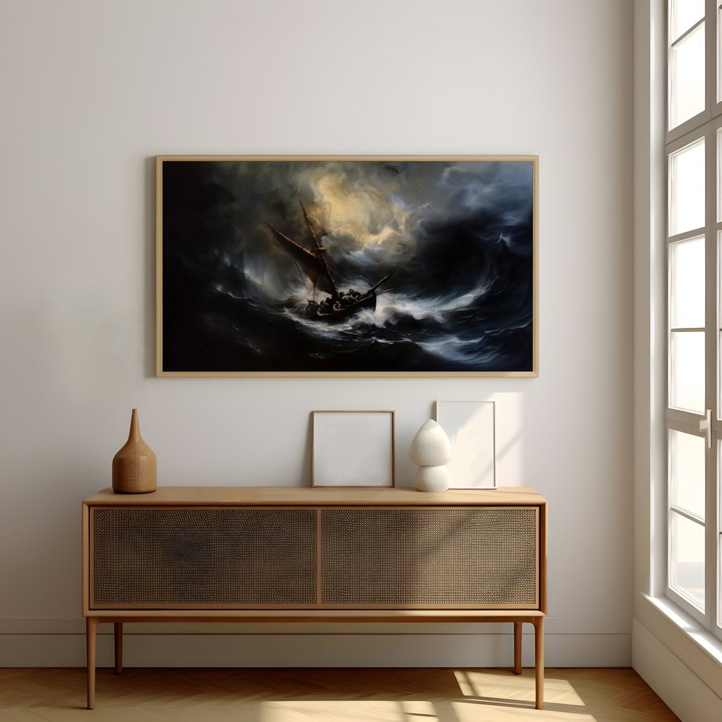 Stormy Seascape with Ship Dramatic Maritime Interactive Wall Art