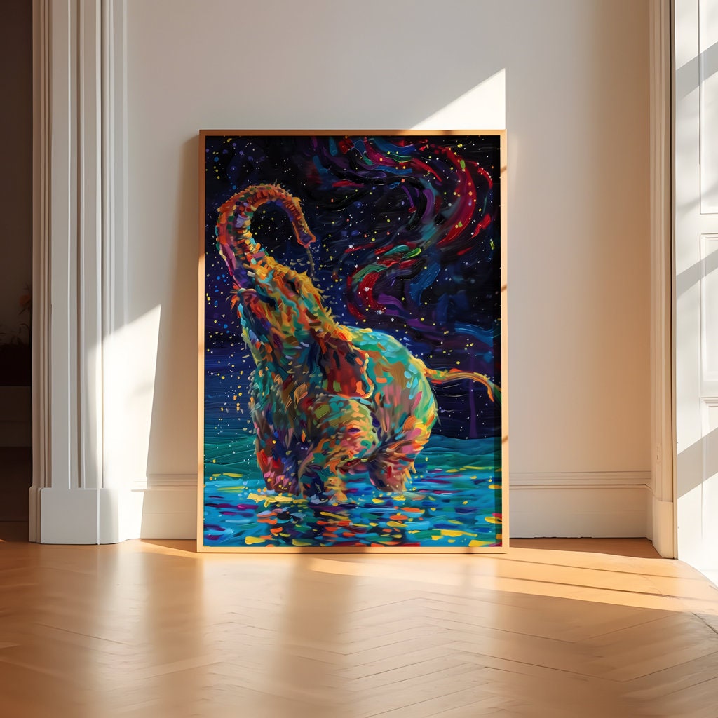 Cosmic Swan Fantastical Digital Illustration Interactive Wall Art