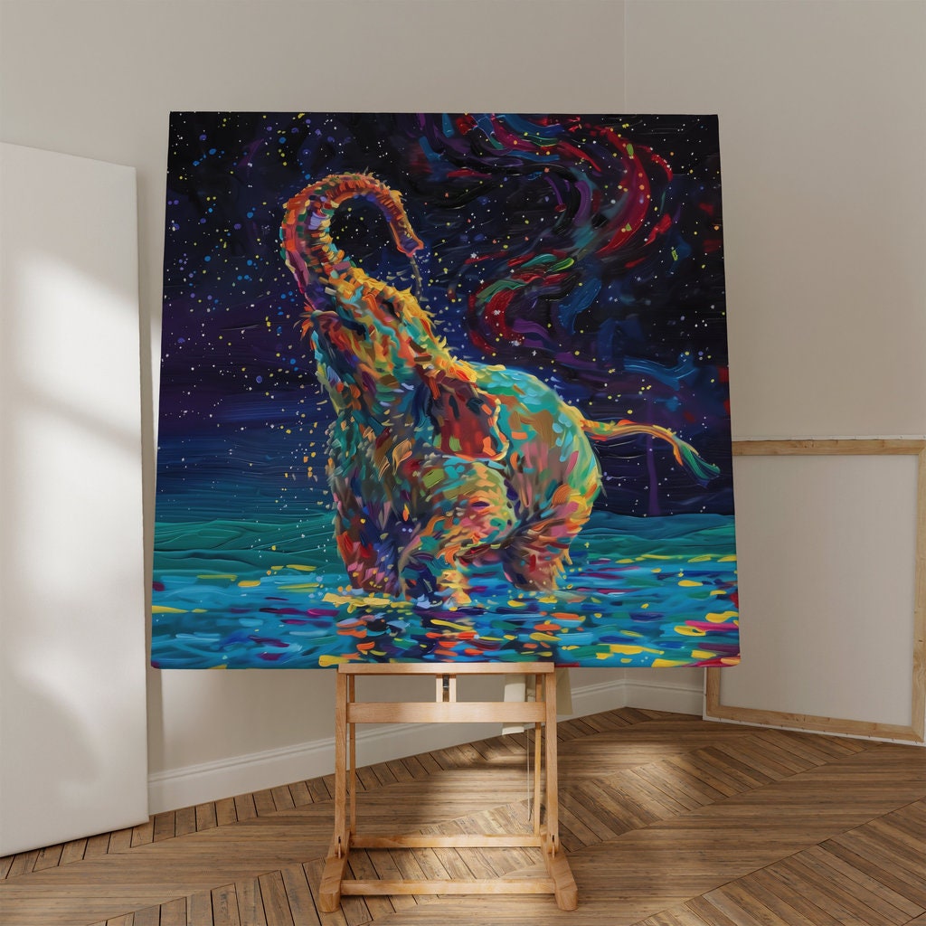 Cosmic Swan Fantastical Digital Illustration Interactive Wall Art