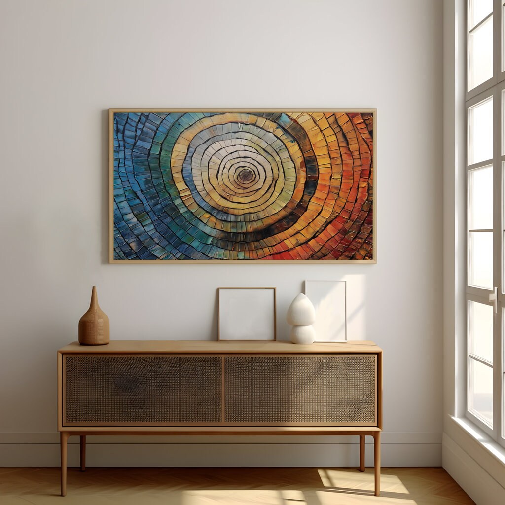 Vibrant Abstract Mosaic Concentric Circles of Color Interactive Wall Art