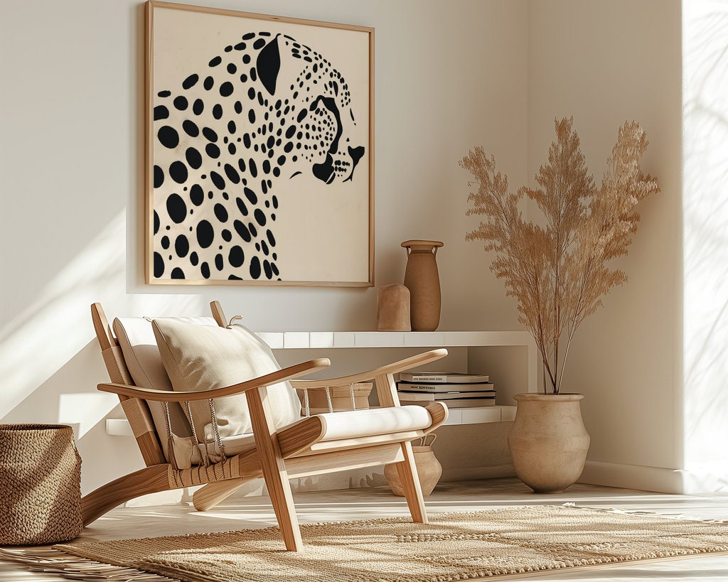 Leopard's Essence High-Contrast Graphic Illustration Interactive Wall Art