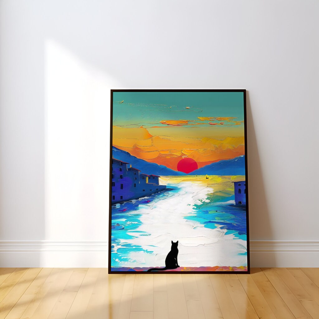 Canal Sunset Silhouetted Cat Interactive Wall Art