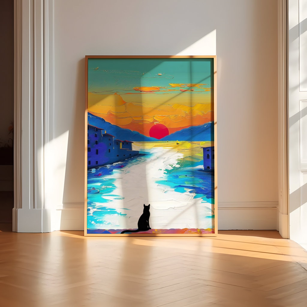 Canal Sunset Silhouetted Cat Interactive Wall Art