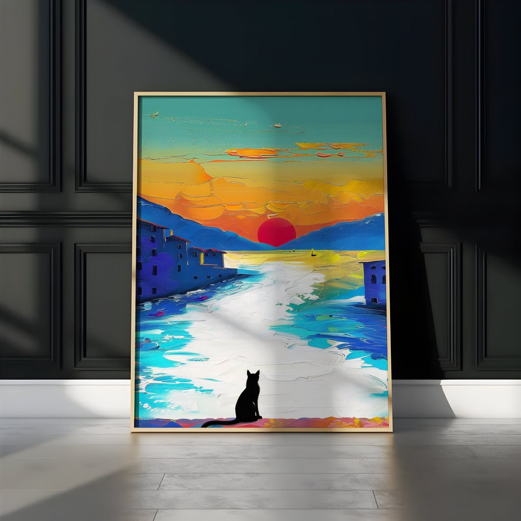 Canal Sunset Silhouetted Cat Interactive Wall Art