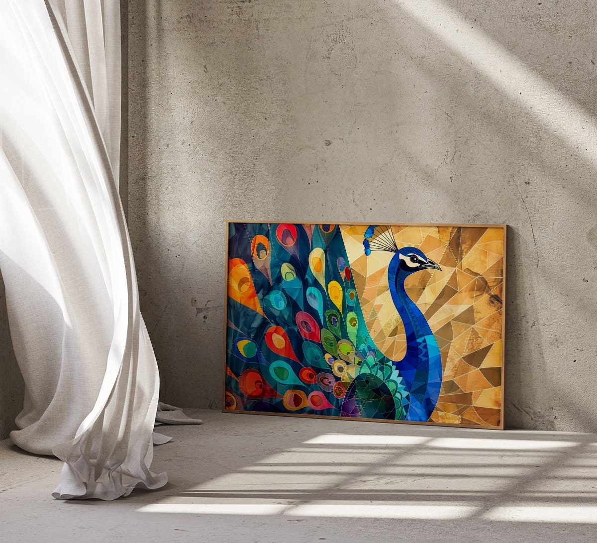 Peacock Splendor Majestic Vibrant Feathers Interactive Wall Art