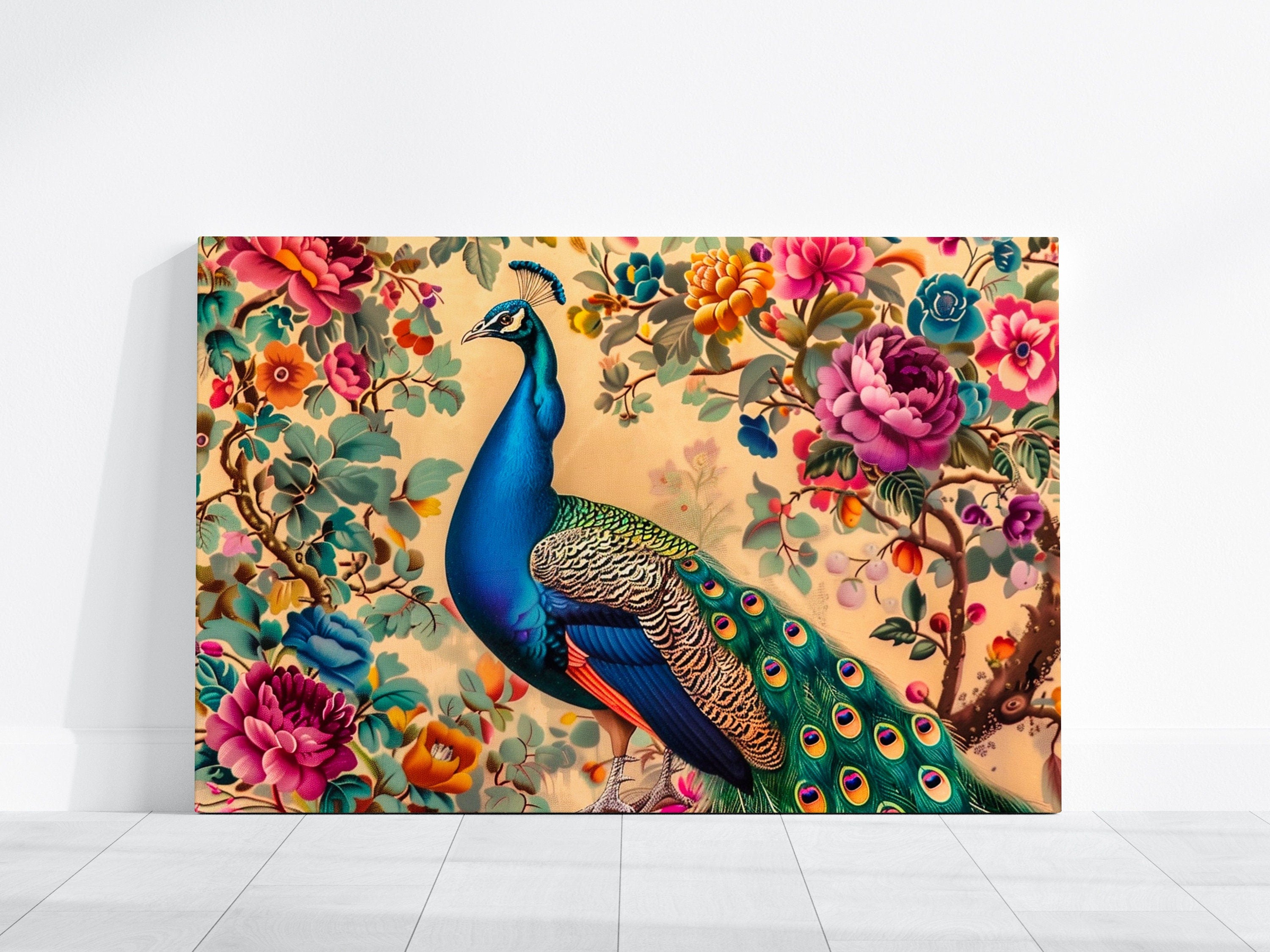 Peacock Majesty Vibrant Blue and Green Amid Lush Foliage Interactive Wall Art