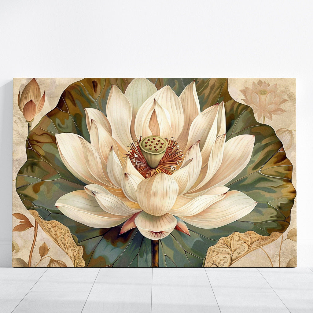 Ethereal Lotus: Serene White Flower on Antique Calligraphy | Zen & Spiritual Wall Art