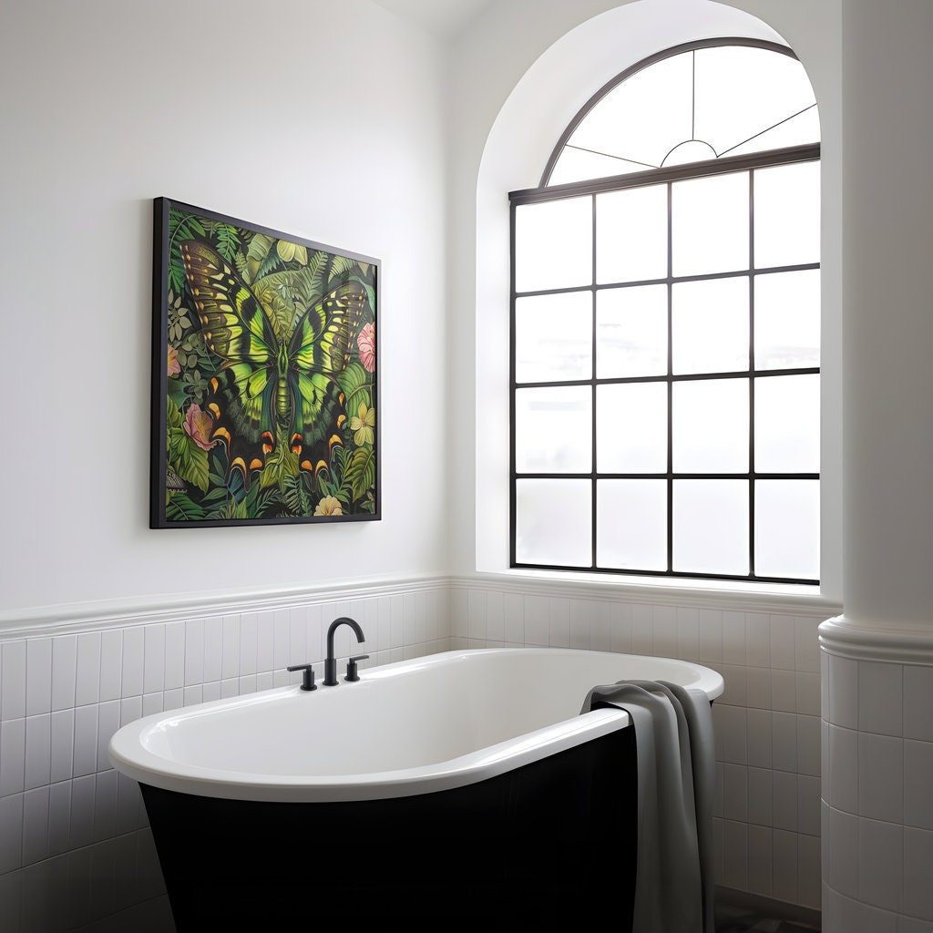 The Alchemist: Hyperrealistic Green & Black Butterfly Art | Vibrant & Lush Tropical Wall Decor
