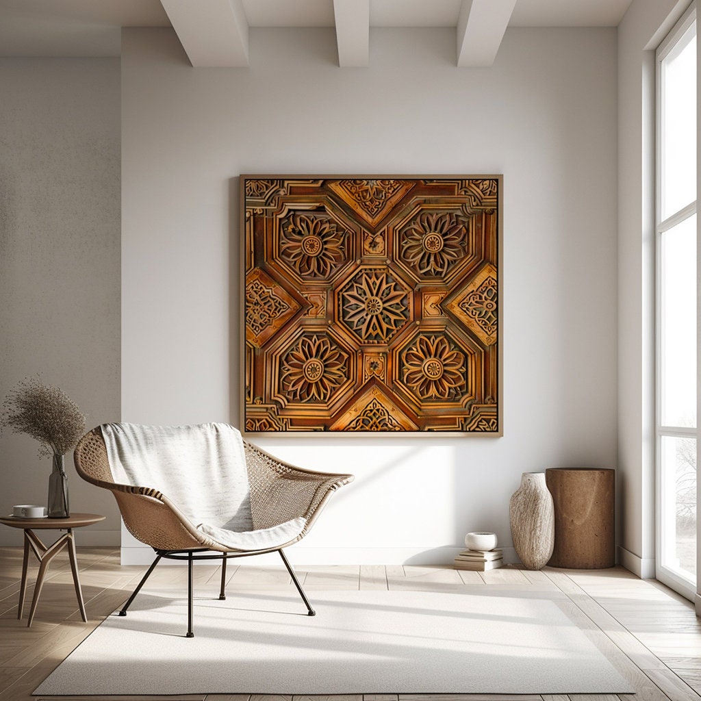 Ornate Grandeur: Intricate Geometric & Floral Ceiling Art | Architectural Beauty Wall Decor