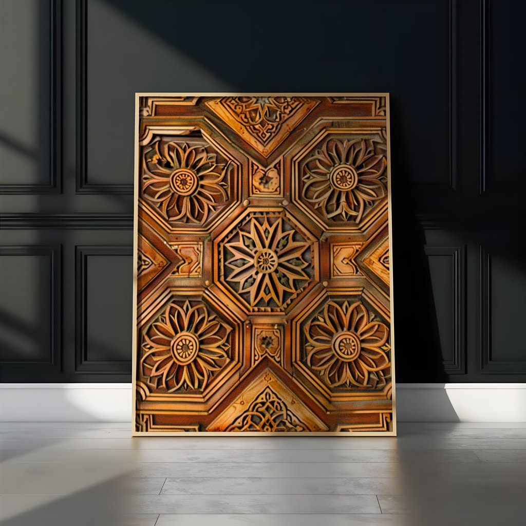Ornate Grandeur: Intricate Geometric & Floral Ceiling Art | Architectural Beauty Wall Decor