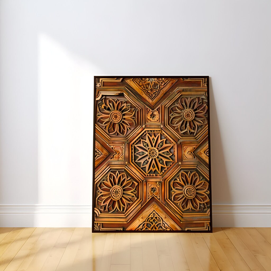 Ornate Grandeur: Intricate Geometric & Floral Ceiling Art | Architectural Beauty Wall Decor