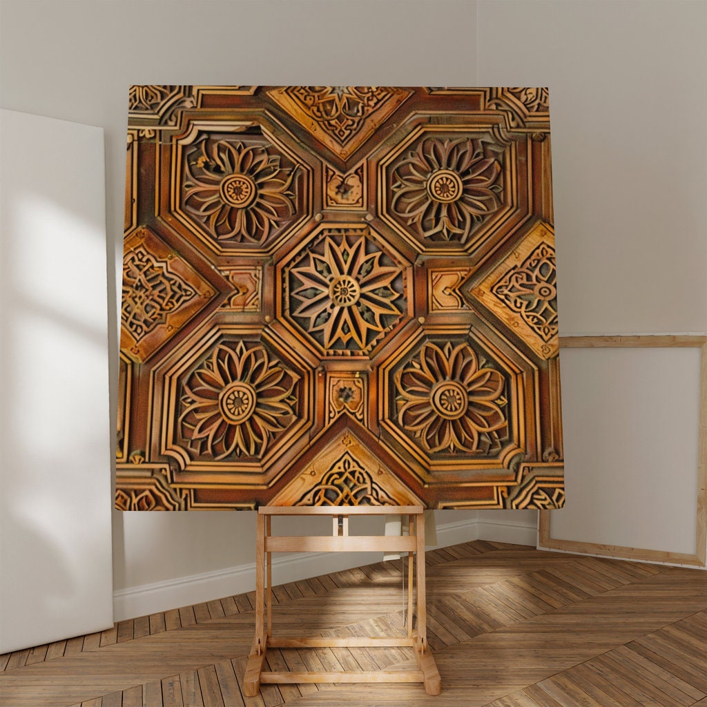 Ornate Grandeur: Intricate Geometric & Floral Ceiling Art | Architectural Beauty Wall Decor