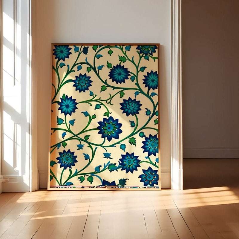 Vintage Floral Wallpaper - Elegant Blue Blossoms Pattern | Timeless Home Decor