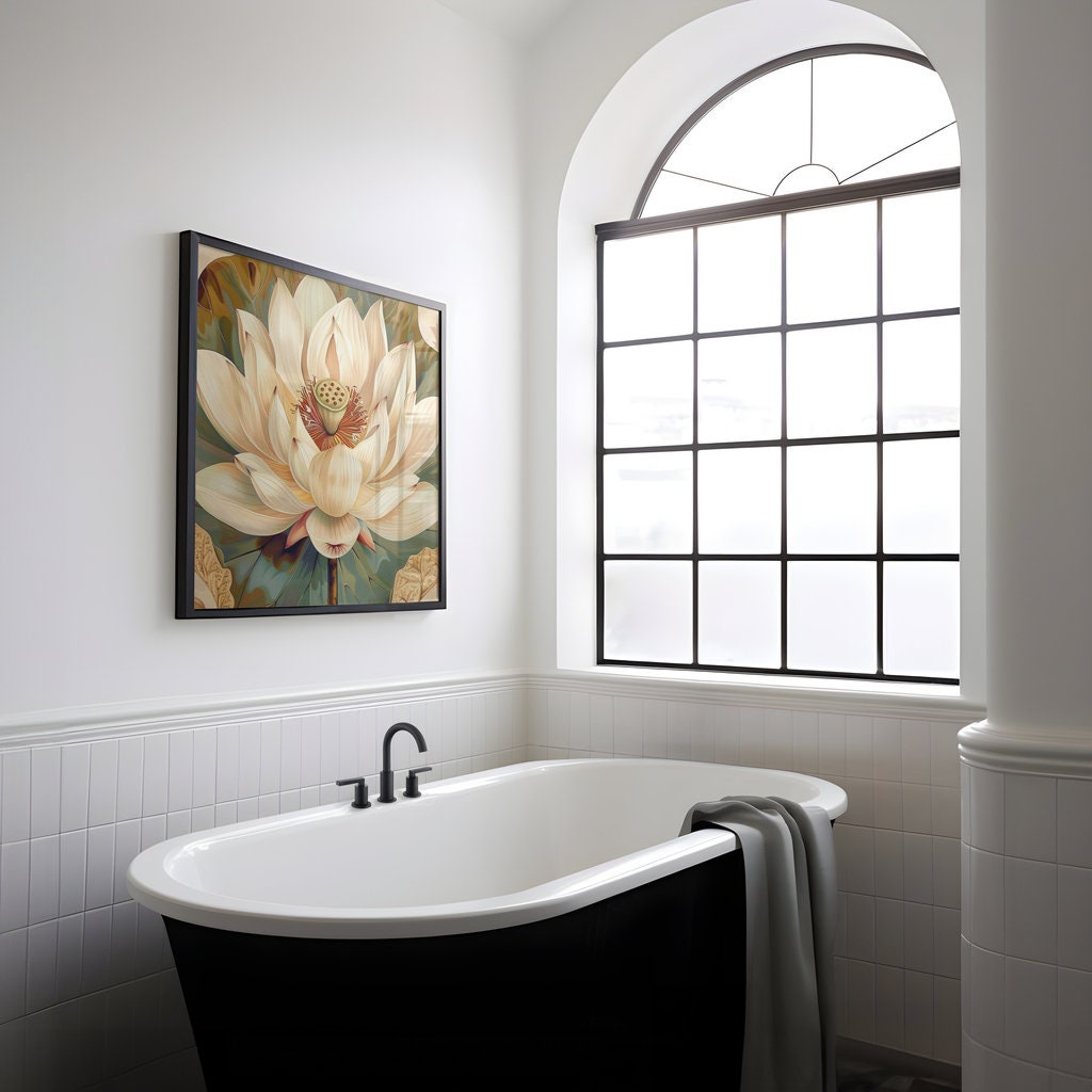 Ethereal Lotus: Serene White Flower on Antique Calligraphy | Zen & Spiritual Wall Art