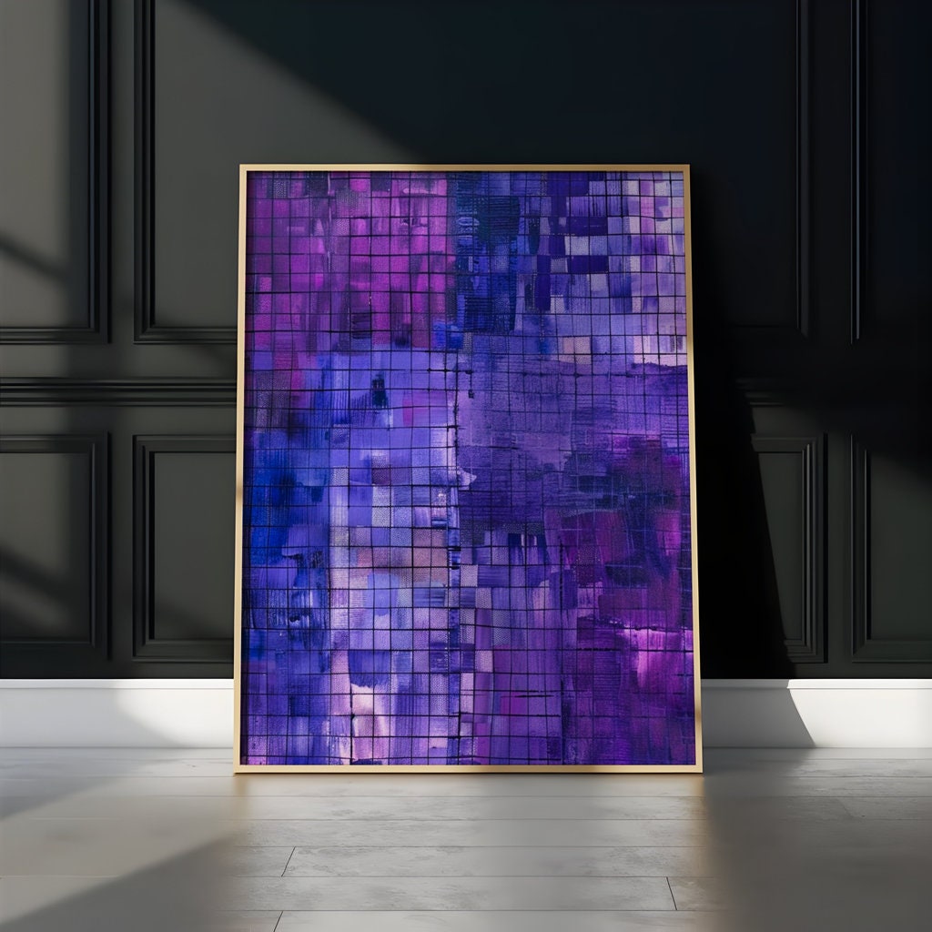 The Mind's Eye: Modern Abstract Grid Art in Blue & Purple | Sophisticated & Serene Wall Decor