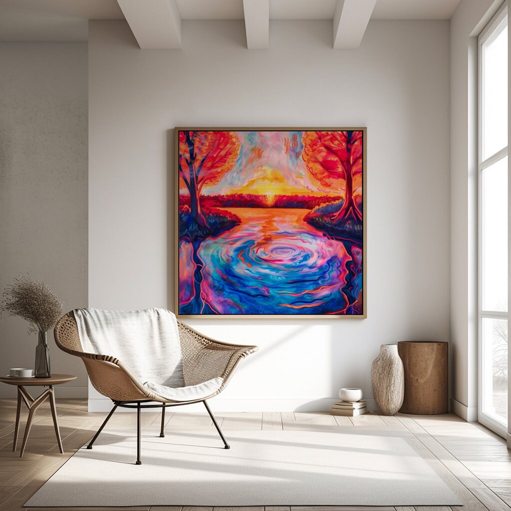 Psychedelic Forest: Vibrant & Surreal Landscape Art | Colorful & Whimsical Wall Decor