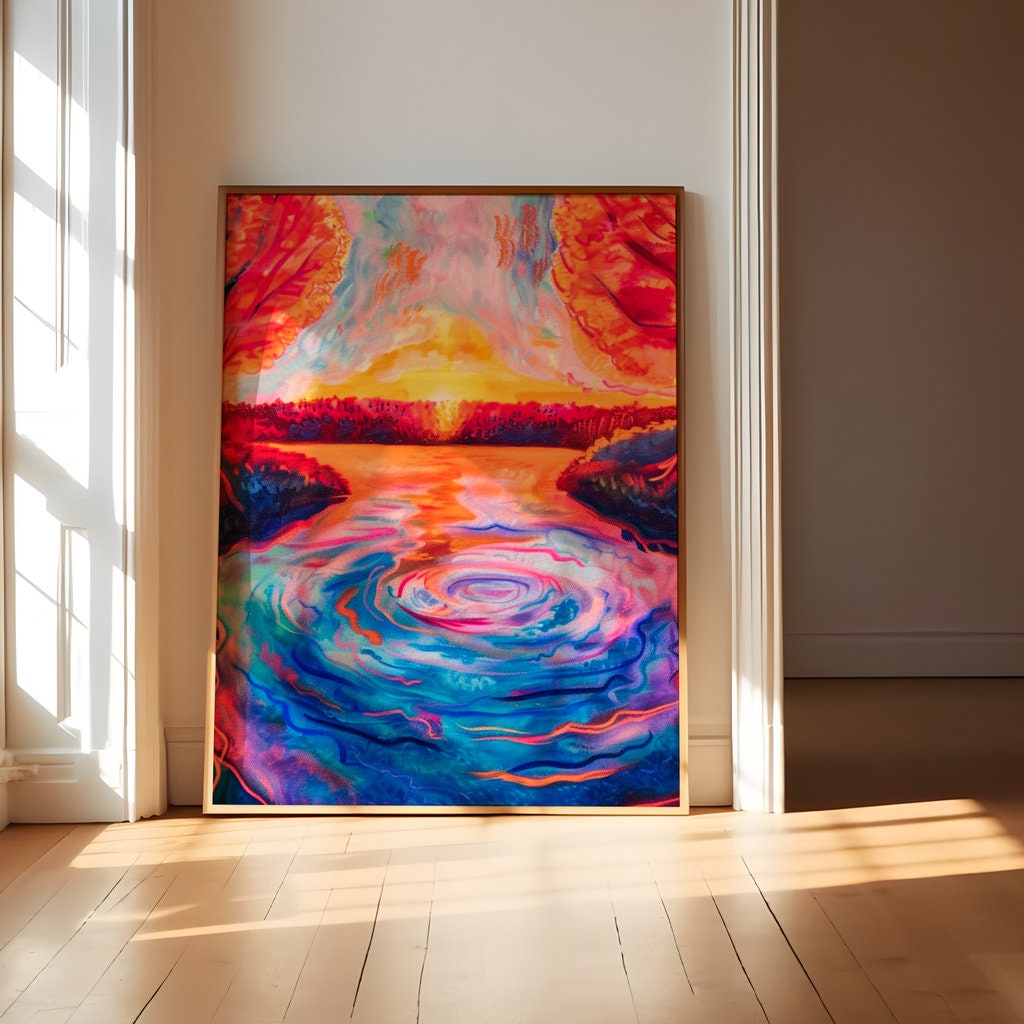Psychedelic Forest: Vibrant & Surreal Landscape Art | Colorful & Whimsical Wall Decor