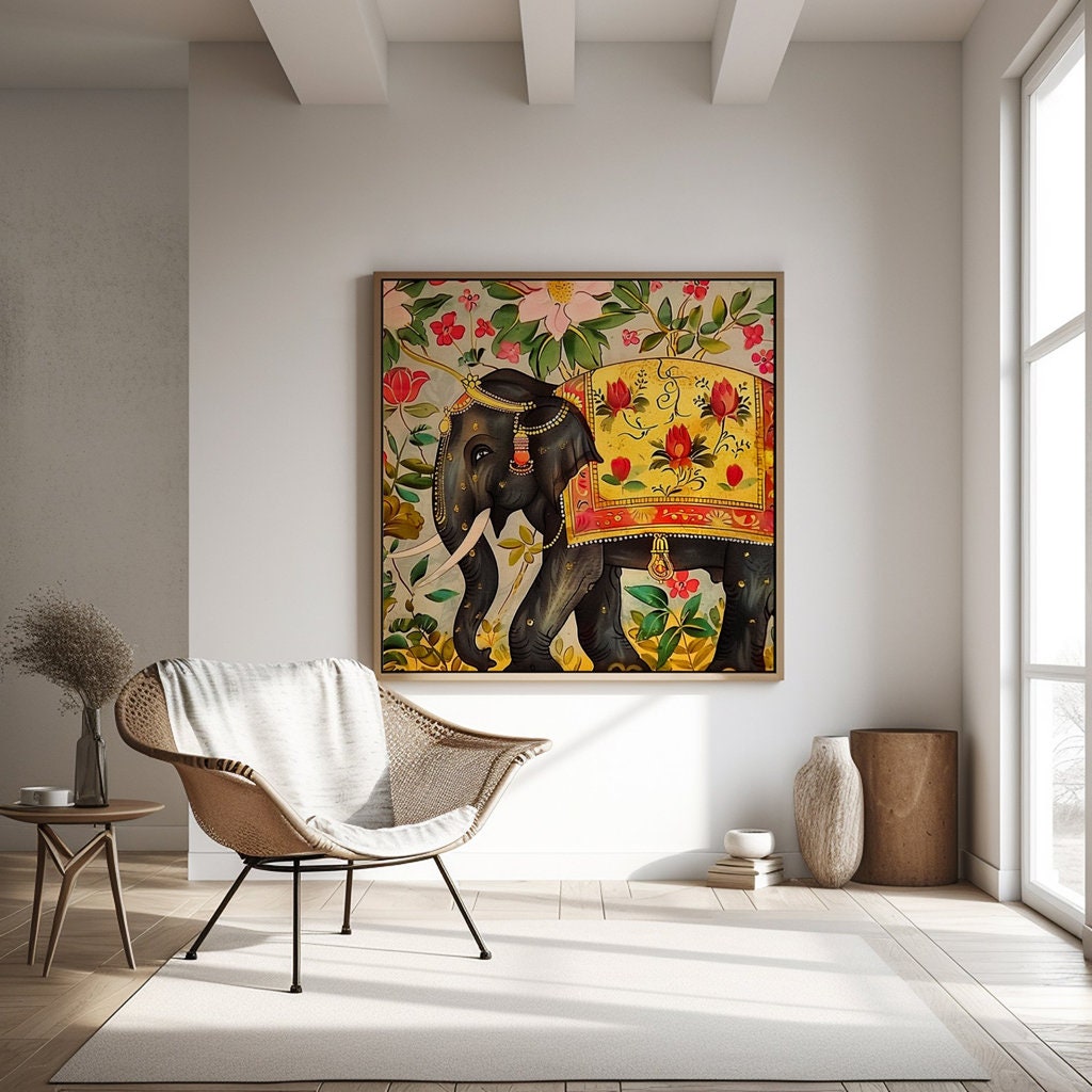 The Maharajah's Elephant: Regal Indian Animal Art | Ornate & Vibrant Wall Decor