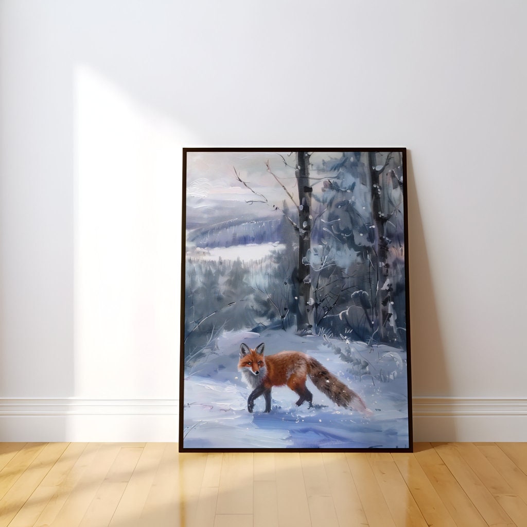 Winter Fox Serene Forest Landscape with Dreamlike Quality Interactive Wall Art