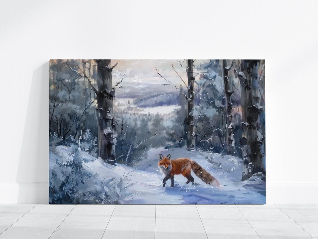 Winter Fox Serene Forest Landscape with Dreamlike Quality Interactive Wall Art