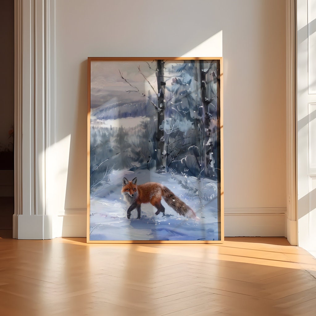 Winter Fox Serene Forest Landscape with Dreamlike Quality Interactive Wall Art