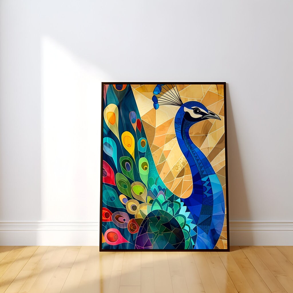 Peacock Splendor Majestic Vibrant Feathers Interactive Wall Art