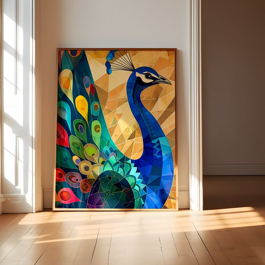 Peacock Splendor Majestic Vibrant Feathers Interactive Wall Art