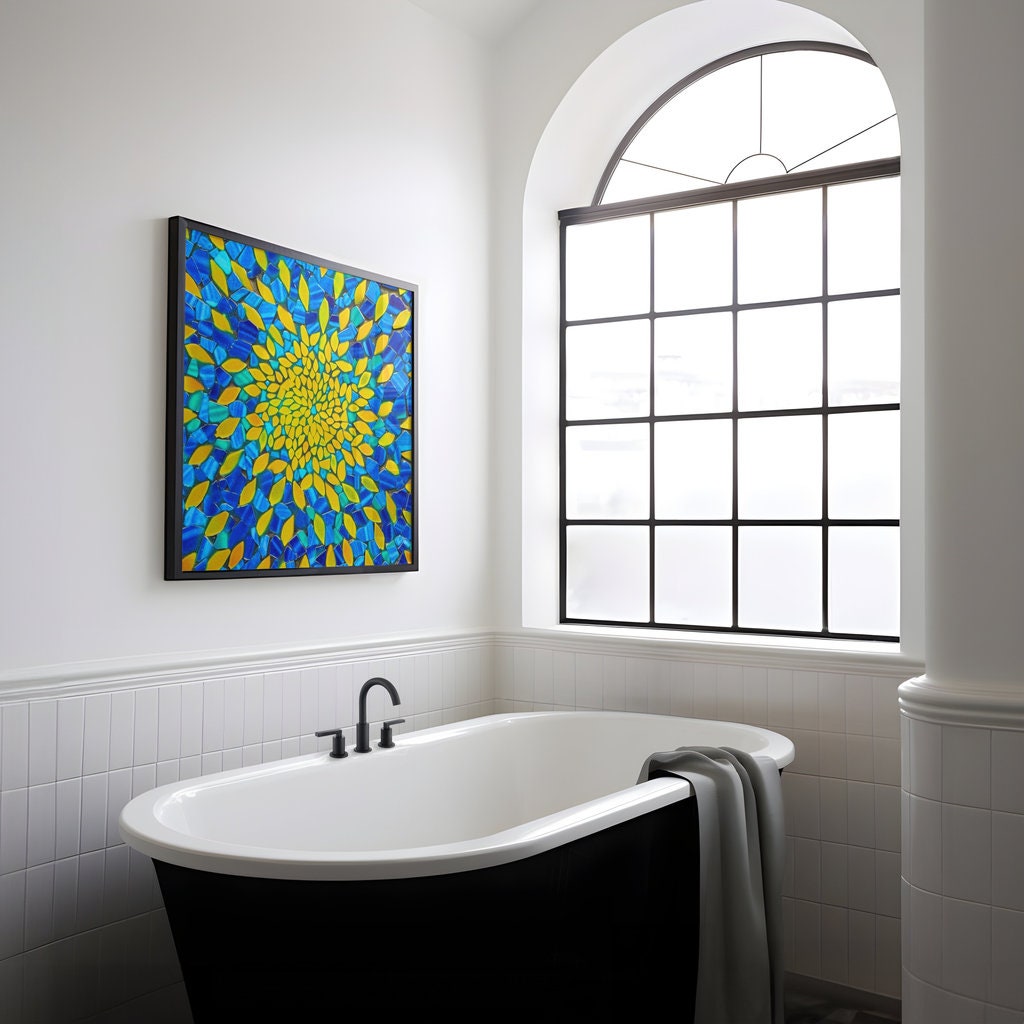 The Golden Vortex: Vibrant Blue & Yellow Abstract Mosaic | Radiant & Energetic Wall Art