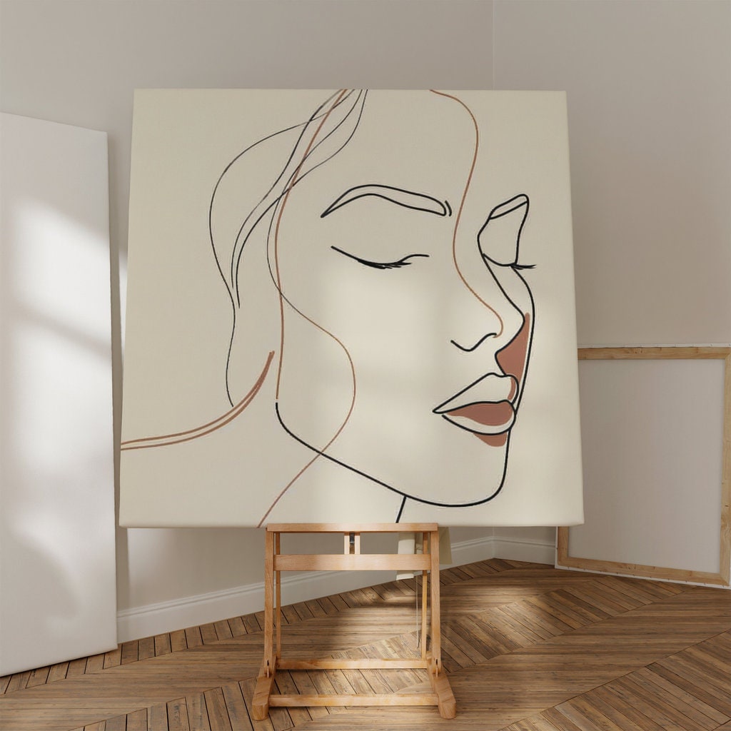 Serene Lines: Minimalist Portrait of a Woman Interactive Wall Art