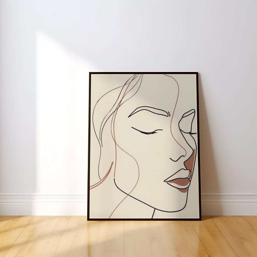 Serene Lines: Minimalist Portrait of a Woman Interactive Wall Art