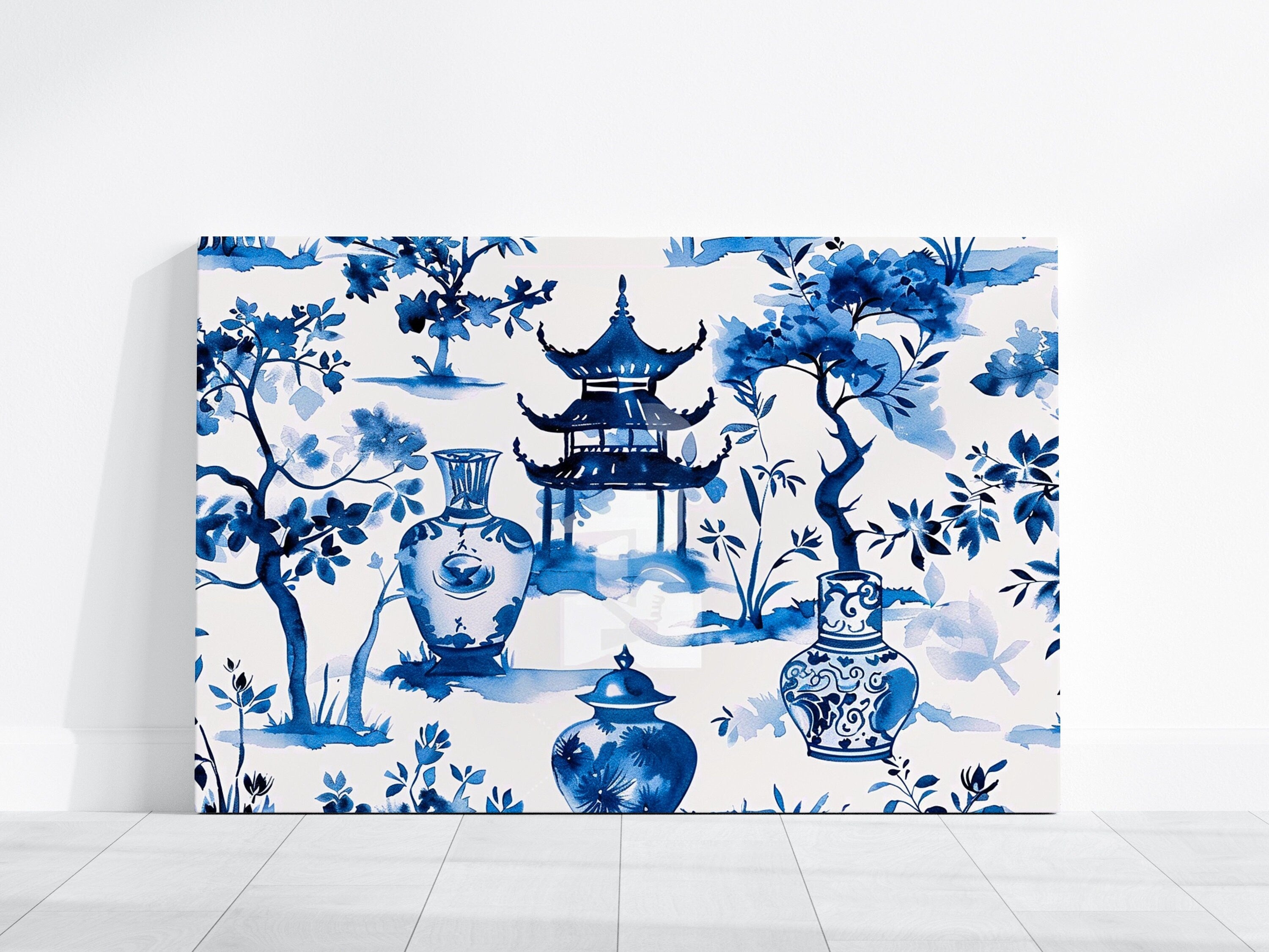 Porcelain World: Blue & White Chinese Landscape Pattern | Traditional Asian Art Decor