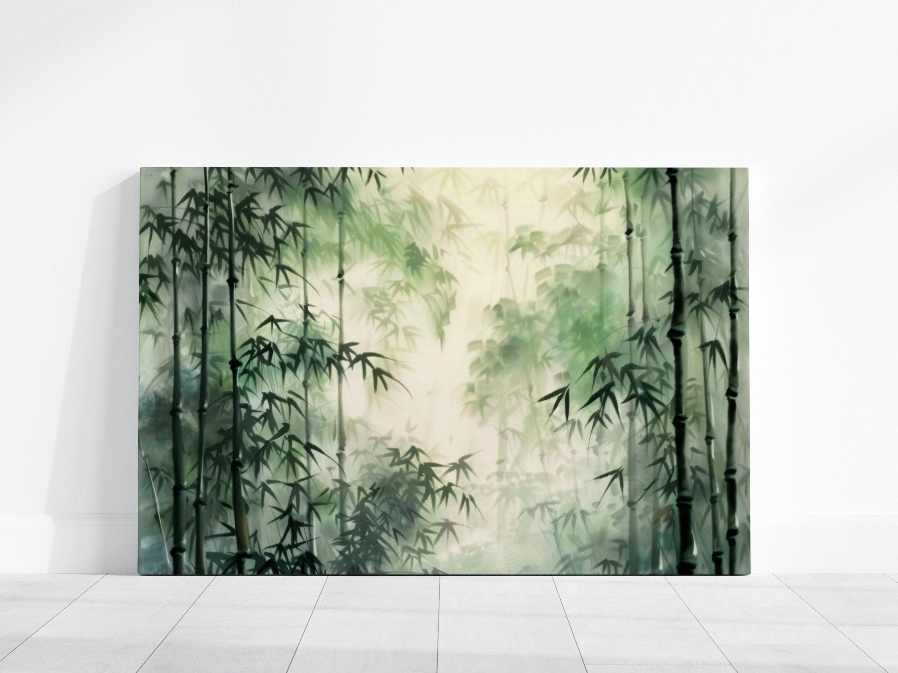 Serene Bamboo Grove: Green Forest Watercolor Print | Zen & Minimalist Japanese Inspired Art