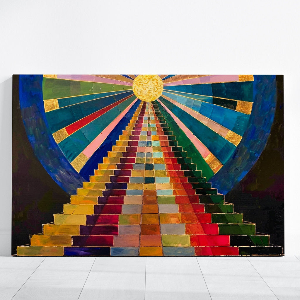 Stairway to Sunshine Abstract Colorful Staircase Ascending Bright Sun Interactive Wall Art