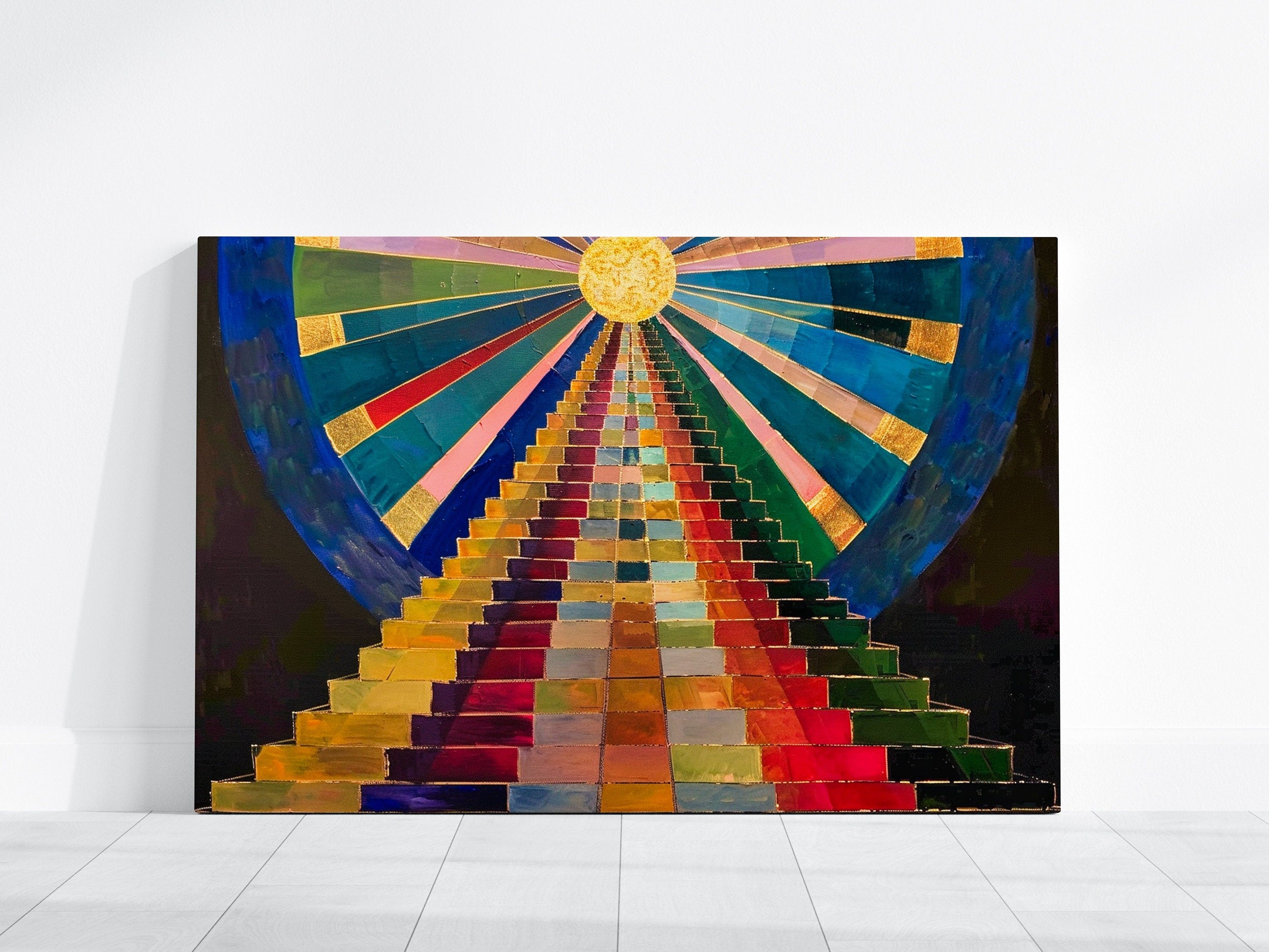 Stairway to Sunshine Abstract Colorful Staircase Ascending Bright Sun Interactive Wall Art