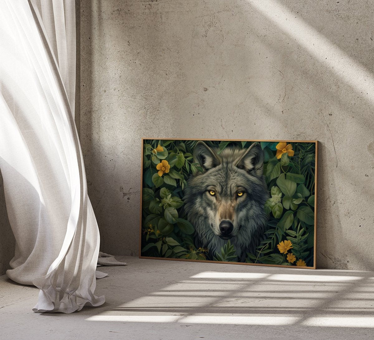 Gray Wolf with Piercing Yellow Eyes Interactive Wall Art