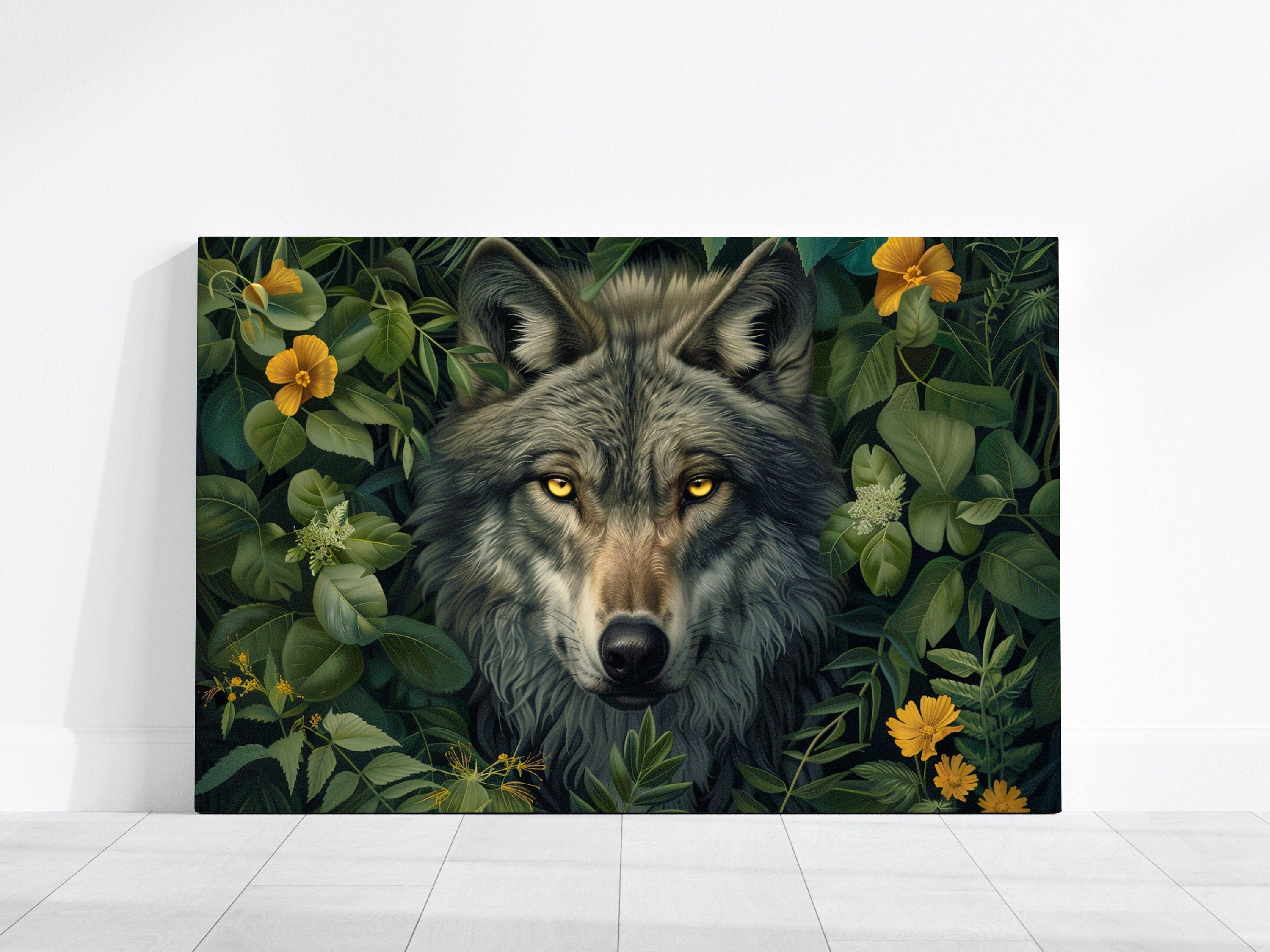 Gray Wolf with Piercing Yellow Eyes Interactive Wall Art