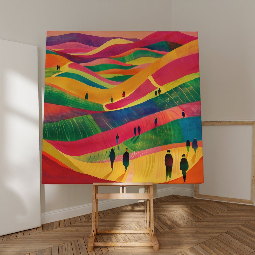 Dreamscape Journey Silhouettes in Vibrant Hills Interactive Wall Art