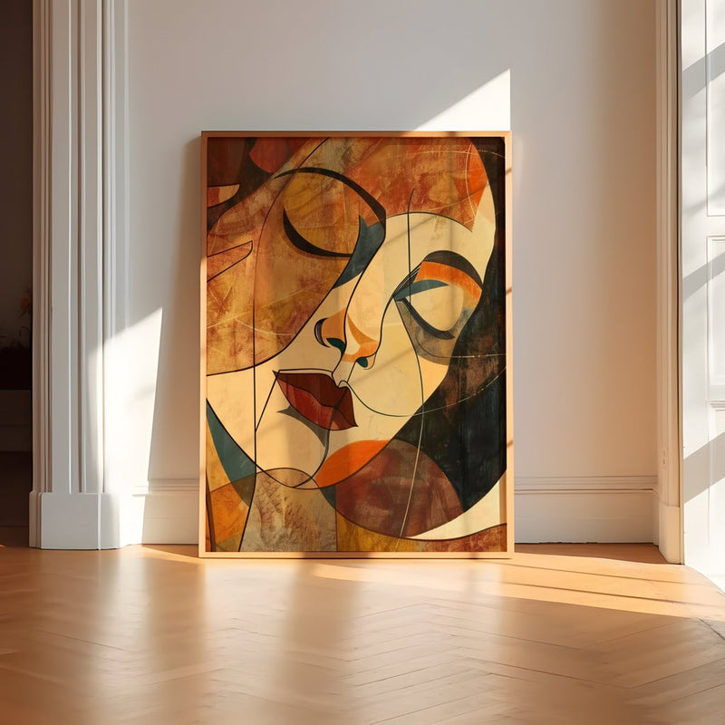 Cubist Woman Portrait – Warm Earthy Tones Art | Modern Abstract Wall Decor